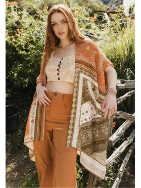 Boho Printed Open Front Kimono Coverup